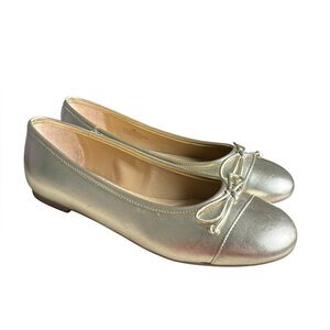 Talbots blair metallic nappa ballet Gold Bow Leather Shoes size 8.